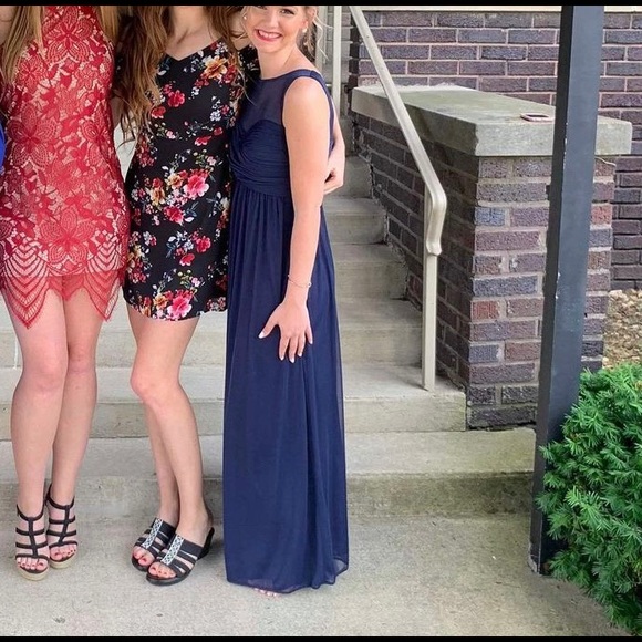 COPY - David's Bridal | Long Marine Blue Navy Mesh Dress F15927 sz 0/2 - Picture 13 of 13